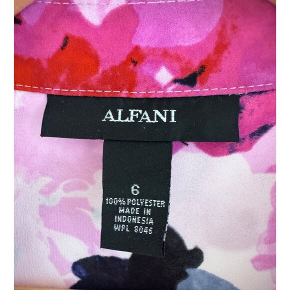 Alfani Pink Chiffon Watercolor Floral Print Roll Tab Sleeve Blouse Top Size 6 - Picture 5 of 8